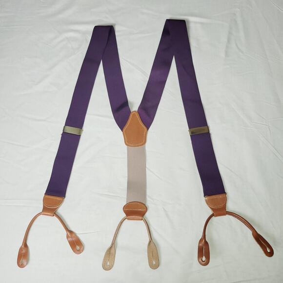 Dooney & Bourke Suspenders Mens One Size Purple Tan Leather Button End Y-Back - Picture 1 of 8